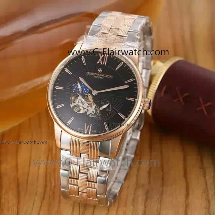 Copy Vacheron Constantin Moonphase Tourbillon Watch Black Face